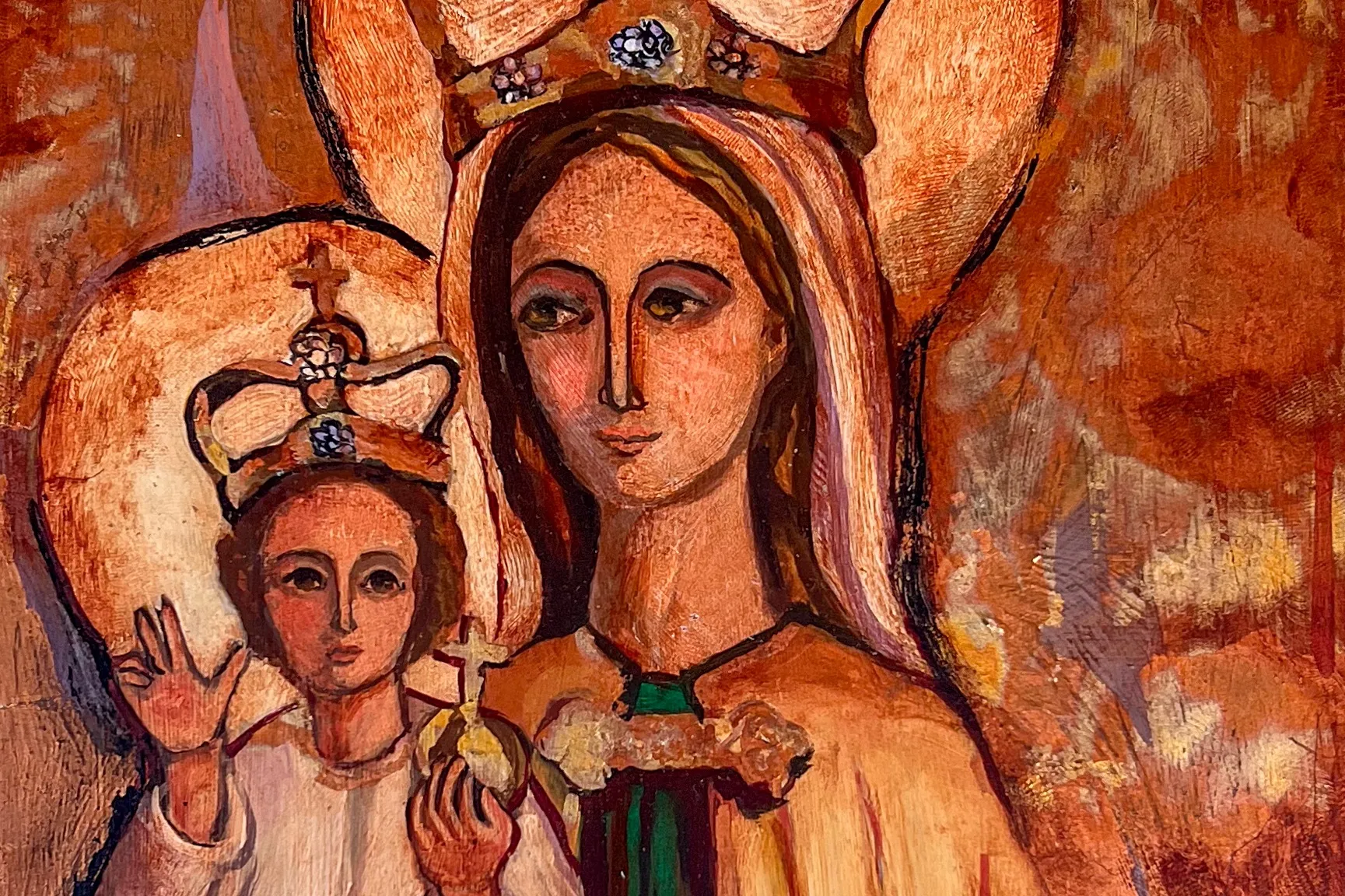 Painted icon of a crowned figure with a child