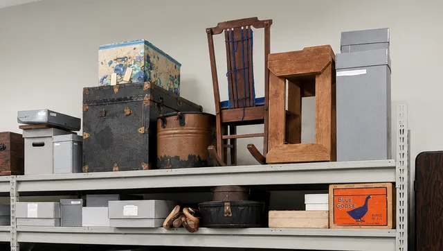 Archival storage shelving with preserved materials