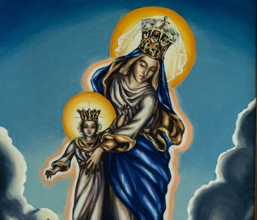 Painting of Our Lady of Victory and the Christ Child among clouds