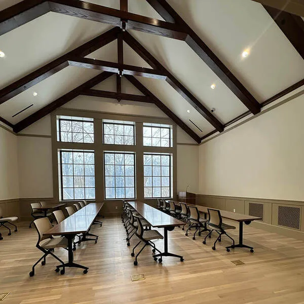 Meeting room with vaulted wood-beam ceiling used for HARC programs
